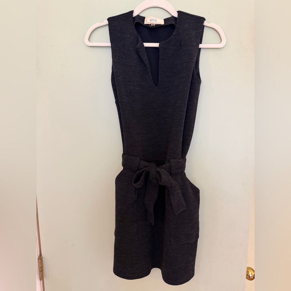 Vanessa Bruno Size 0 Charcoal Sleeveless belted Shift Dress